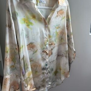 Zara Watercolor Floral Button Down Shirt - Cream and Yellow